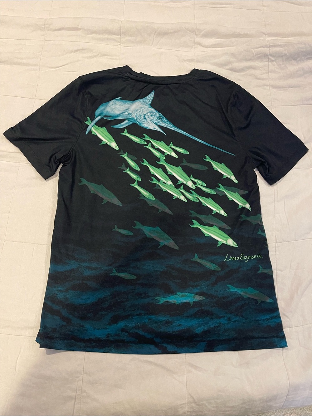 Reel Legends Performance Swim Rashguard Green Swordfish Sz 8/10 Short Sleeve